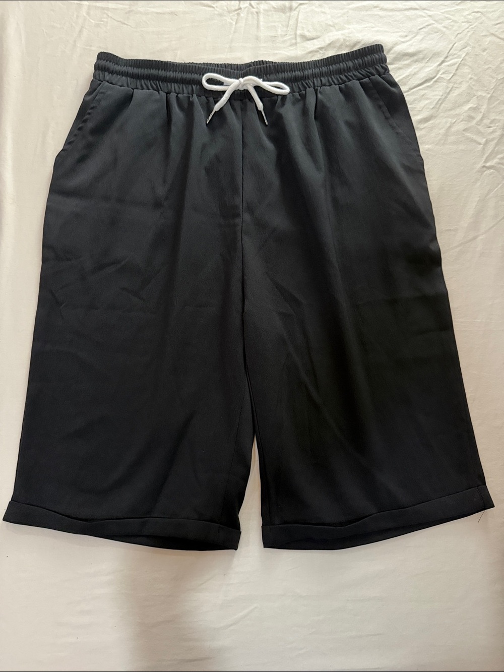 Women's Black & Blue Elastic-Waist Drawstring Shorts